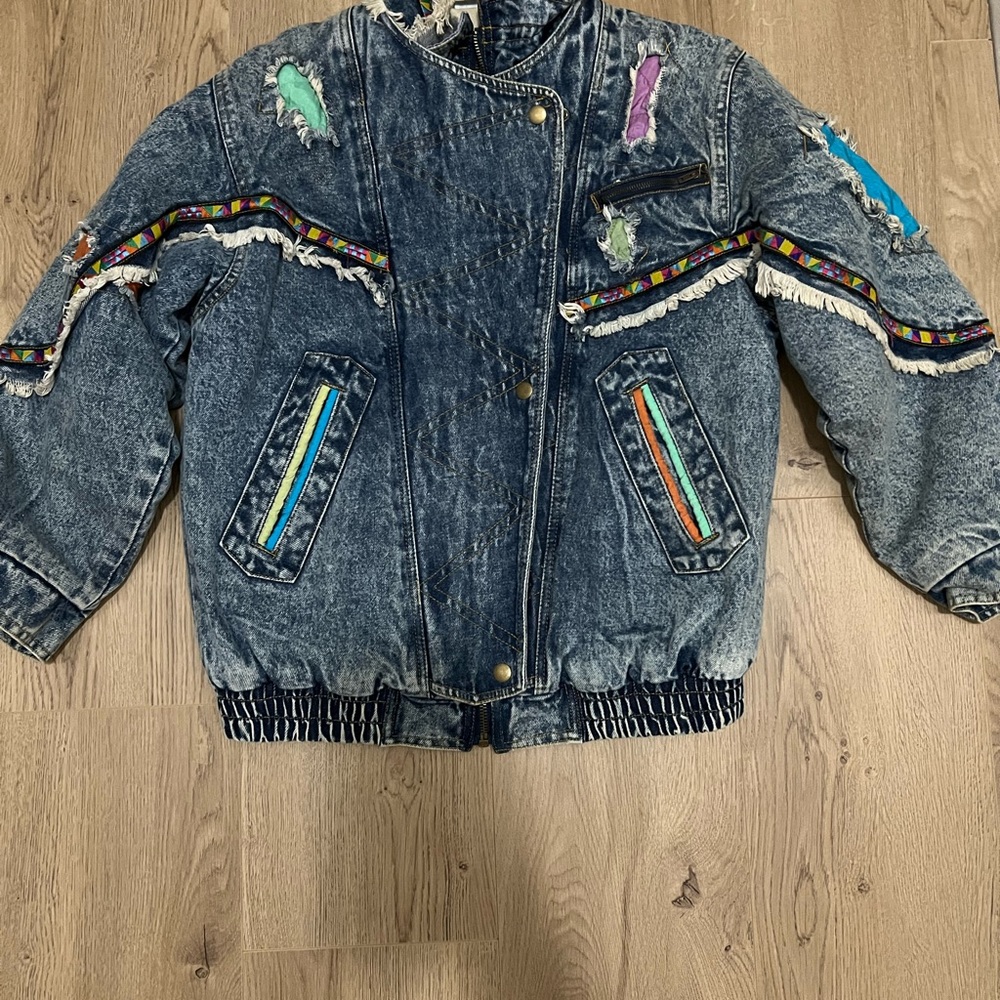 Gallery Blue and Pink Jean Jacket with Retro Distressed Style